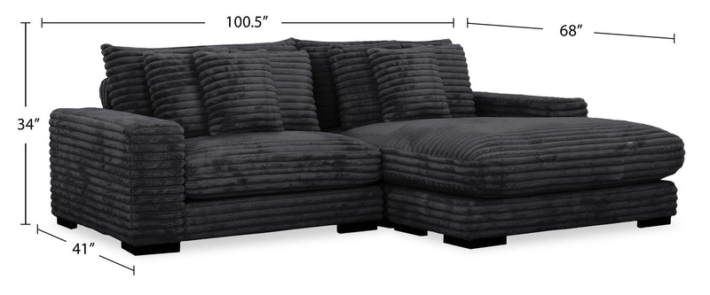 Alto 2-Piece Ultra Plush Faux Fur Fabric Sectional with Dual Cupholders and USB Ports - Ebony