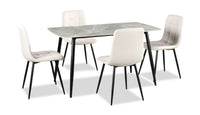 Arlo 5pc Dining Set with Table & 4 Grey Chairs, Sintered Stone & Metal, 55