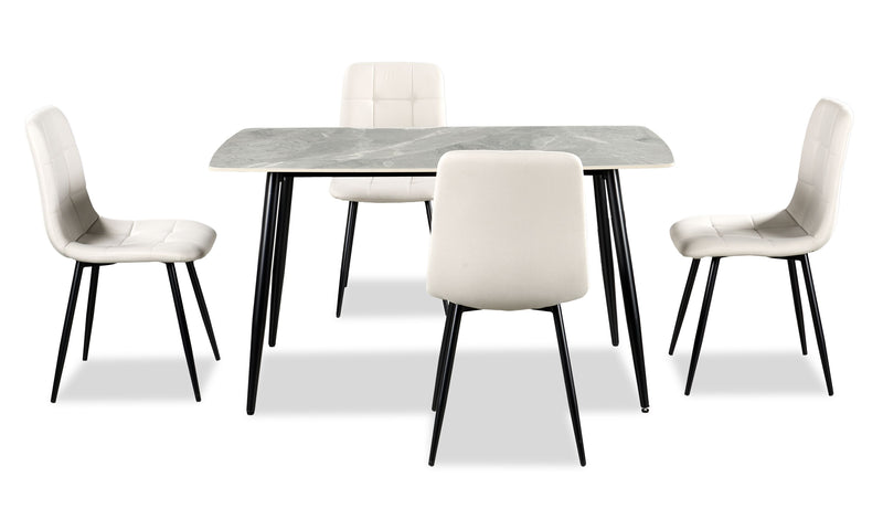 Arlo 5pc Dining Set with Table & 4 Grey Chairs, Sintered Stone & Metal, 55\"W - Grey/Black