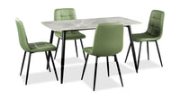 Arlo 5pc Dining Set with Table & 4 Green Chairs, Sintered Stone & Metal, 55