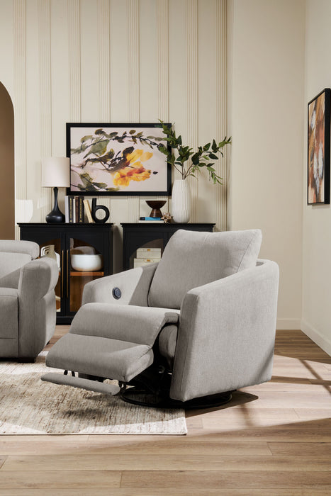 Cindy Crawford Home Aspen 33.5\" Fabric Swivel Power Reclining Chair with Power Footrest - Silver