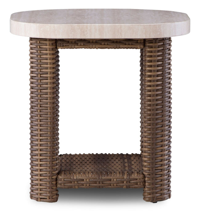 Banff Outdoor Patio End Table - Resin Wicker & Aluminum, Weather Resistant - Brown/Beige