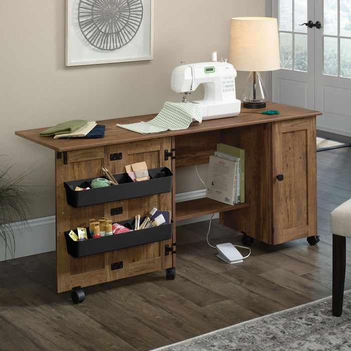Brett 40.08” 3 Shelf Sewing and Craft Cart with Casters – Vintage Oak