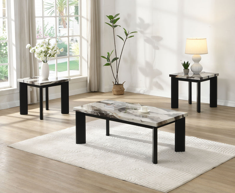Carra 22\" Modern End Table with Marble-Look Top - Black