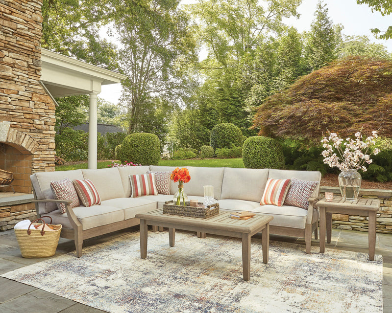 Juno Outdoor Patio Corner Chair - Eucalyptus Wood & Nuvella Fabric, Weather Resistant - Natural/Beige