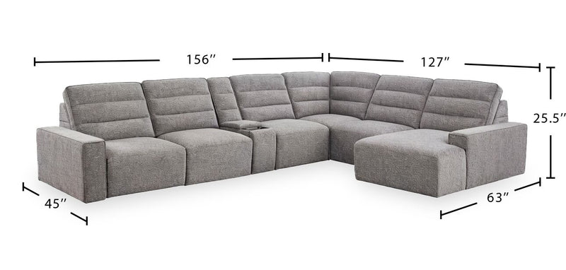 Shaquille O’Neal Home Prestige 7-Piece Right-Facing Sectional with Power Reclining and Power Sliding – Grey