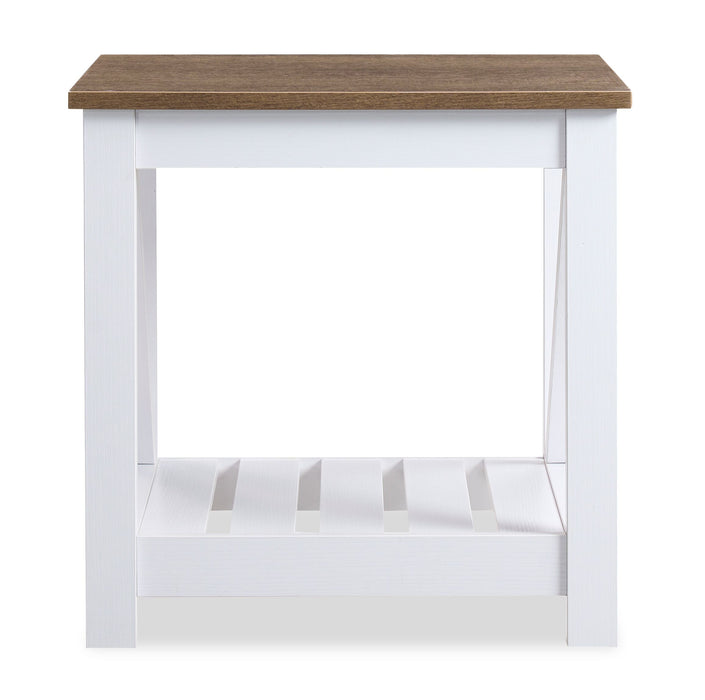 Ridge 22” Rustic End Table with Shelf - Walnut Oak & White