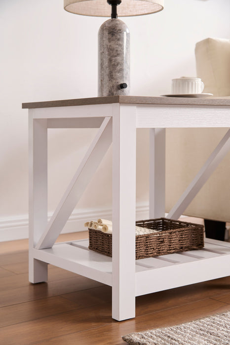 Ridge 22” Rustic End Table with Shelf - Walnut Oak & White