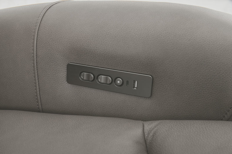 Shaquille O’Neal Home Titan 81\" Genuine Leather Power Reclining Loveseat with Shaq-o-pedic Comfort – Slate 