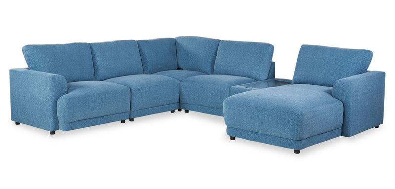 Voyage Modular 6-Piece Right-Facing Fabric Sectional with Console and Removable Back Cushions – Blue