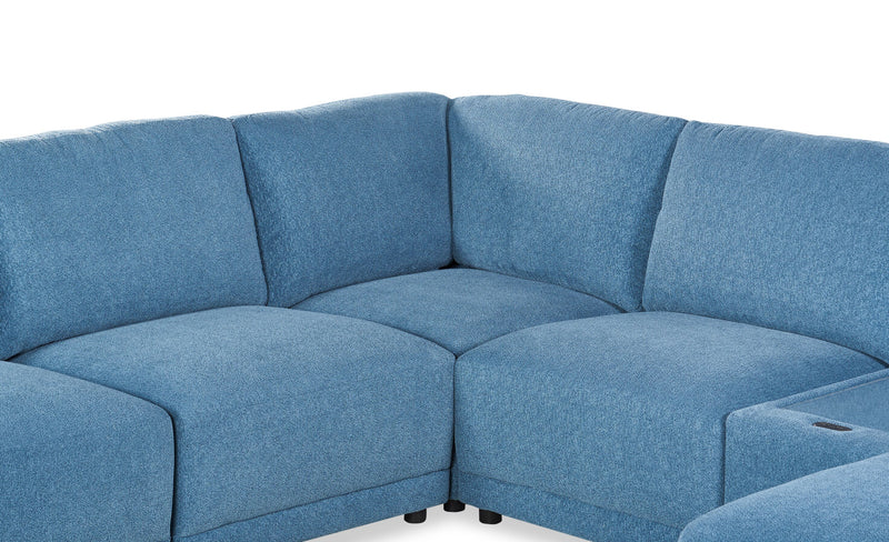 Voyage Modular 6-Piece Right-Facing Fabric Sectional with Console and Removable Back Cushions – Blue