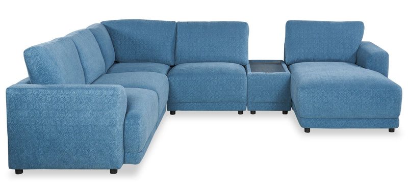 Voyage Modular 6-Piece Right-Facing Fabric Sectional with Console and Removable Back Cushions – Blue