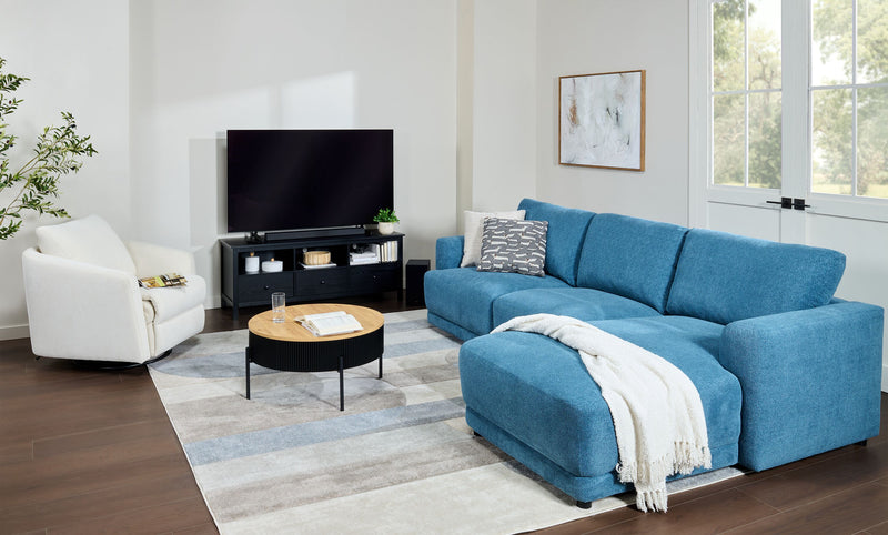 Voyage Modular 3-Piece Right-Facing Fabric Sectional with Removable Back Cushions – Blue