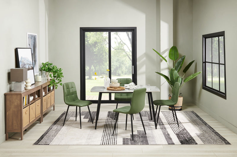 Arlo 5pc Dining Set with Table & 4 Green Chairs, Sintered Stone & Metal, 55\"W - Green & Grey/Black