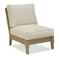 Juno Outdoor Patio Armless Chair - Eucalyptus Wood & Nuvella Fabric, Weather Resistant - Natural/Beige 