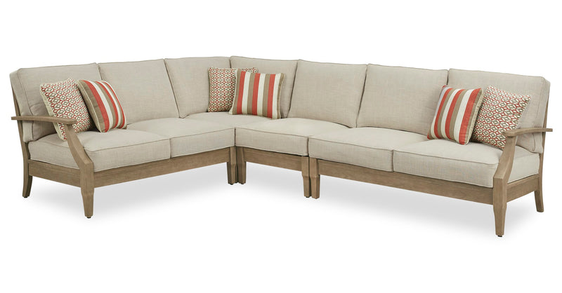 Juno Outdoor Patio Corner Chair - Eucalyptus Wood & Nuvella Fabric, Weather Resistant - Natural/Beige