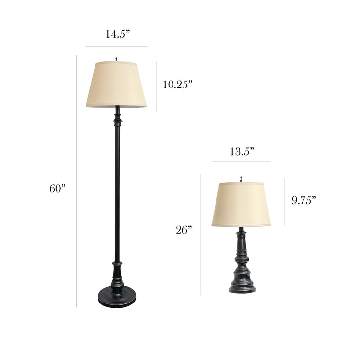 Elegant Designs 3-Piece Two Table Lamp and One Floor Lamp Set - Restoration Bronze