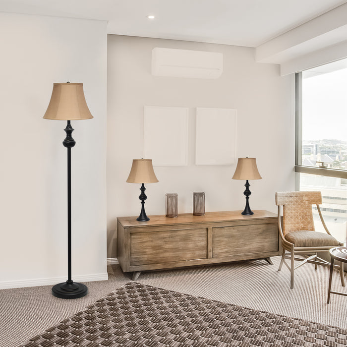 Elegant Designs 3-Piece Two Table Lamp and One Floor Lamp Set - Restoration Bronze
