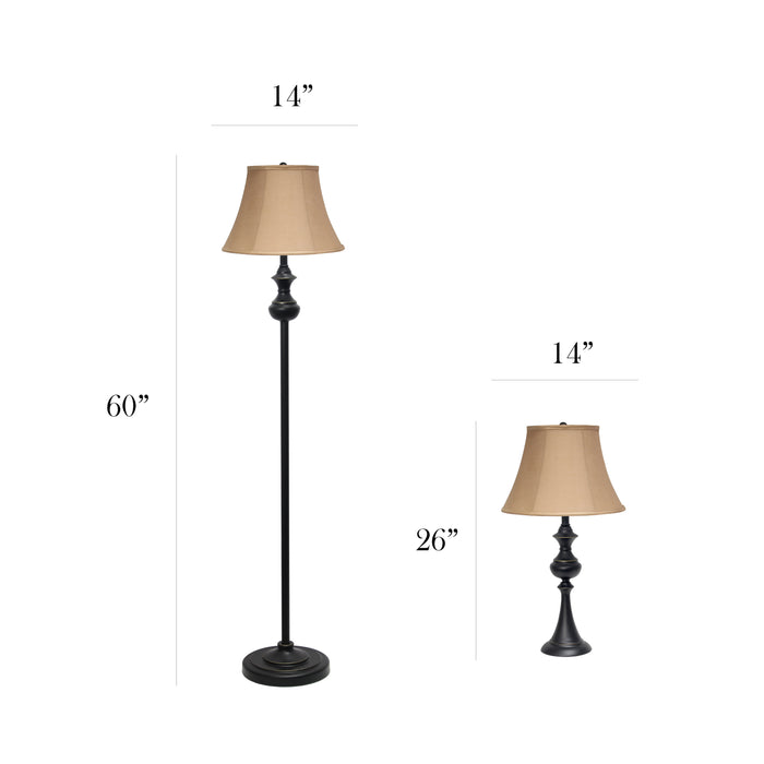 Elegant Designs 3-Piece Two Table Lamp and One Floor Lamp Set - Restoration Bronze