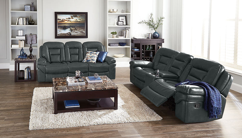 Leo 78\" Leather-Look Fabric Glider Reclining Loveseat with Storage Console - Grey