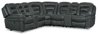 Leo 7-Piece Leather-Look Fabric Power Reclining Sectional with Storage Consoles and Cupholders - Grey 