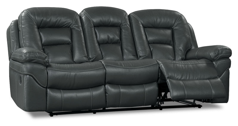 Leo 87.5\" Leather-Look Fabric Reclining Sofa - Grey