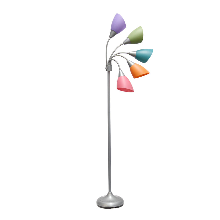 Simple Designs 67\" Contemporary Multi-Head Medusa 5-Light Adjustable Gooseneck Floor Lamp with Fun Shades - Multi-Colour
