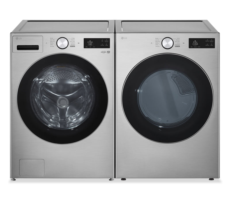 LG 5.8 Cu. Ft. Smart Front-Load Steam Washer and 7.4 Cu. Ft. Front-Load Electric Dryer – Graphite Steel