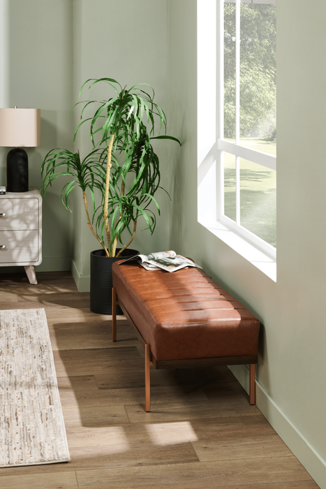 Linden 55\" Faux Leather Bench - Brown