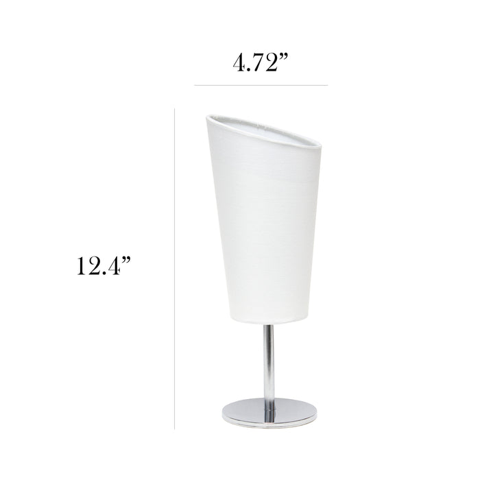 Simple Designs Mini Chrome Table Lamp with Angled Fabric Shade - White