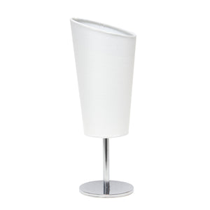 Simple Designs Mini Chrome Table Lamp with Angled Fabric Shade - White