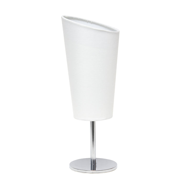 Simple Designs Mini Chrome Table Lamp with Angled Fabric Shade - White