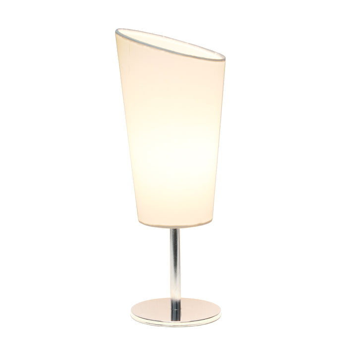 Simple Designs Mini Chrome Table Lamp with Angled Fabric Shade - White