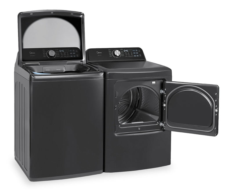 Midea 5.2 Cu. Ft. Top Load Agitator Washer and 7.0 Cu. Ft. Smart Tumble Dryer – Black 