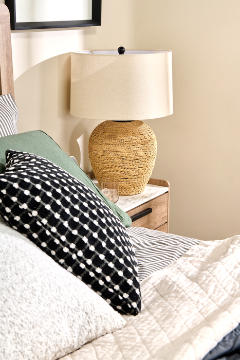 25\" Ratten Table Lamp with Beige Shade