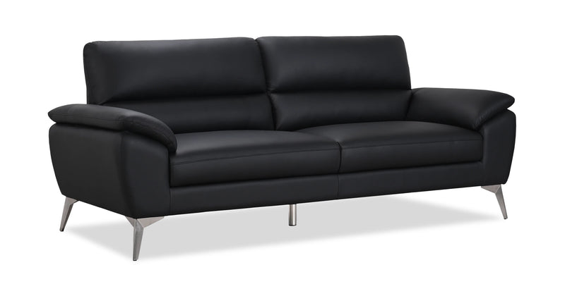 Mystic 85.4” Contemporary Genuine Leather Sofa - Black