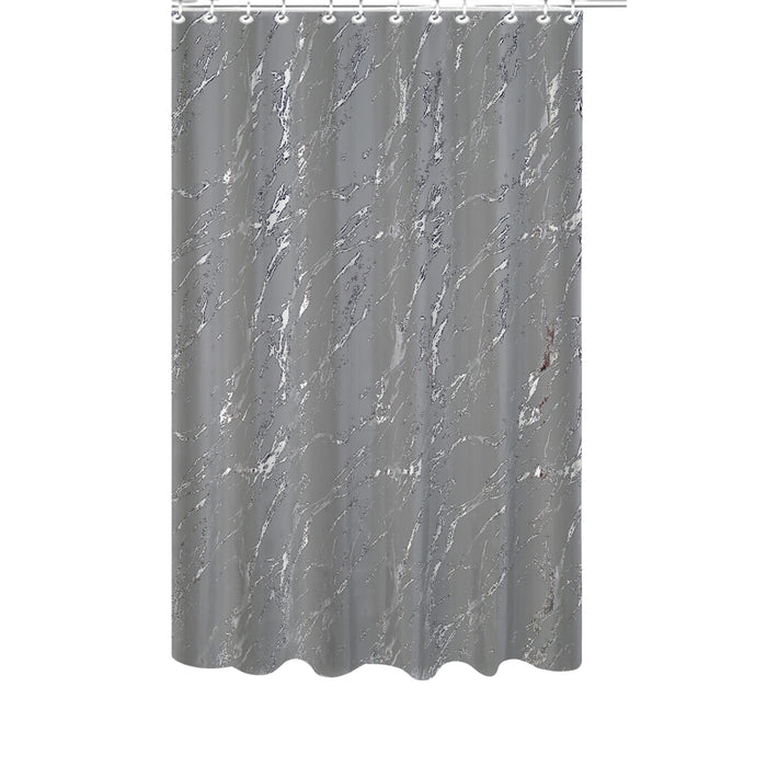 Polyester Silver Foil Marble Printed Shower Curtain Grey