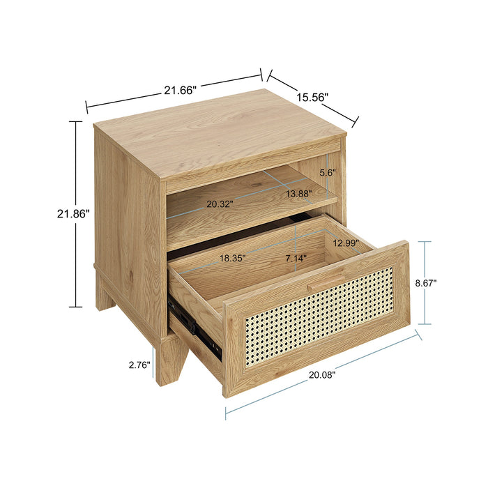 Manhattan Comfort Sheridan Modern Cane Nightstand - Natural