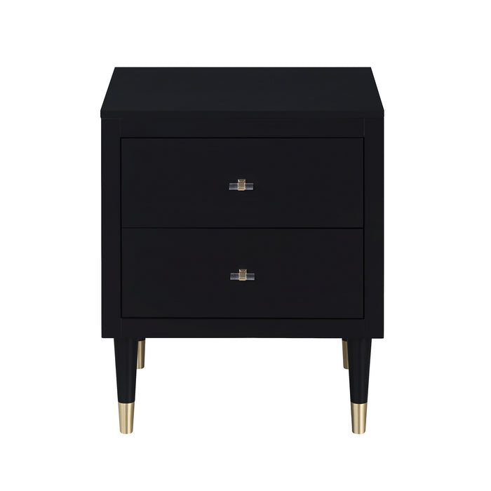 Manhattan Comfort Stanton Modern Nightstand with 2 Full Extension Drawers & Solid Wood Legs - Black