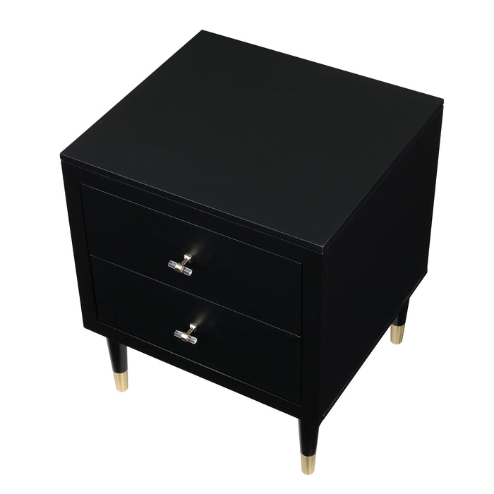Manhattan Comfort Stanton Modern Nightstand with 2 Full Extension Drawers & Solid Wood Legs - Black