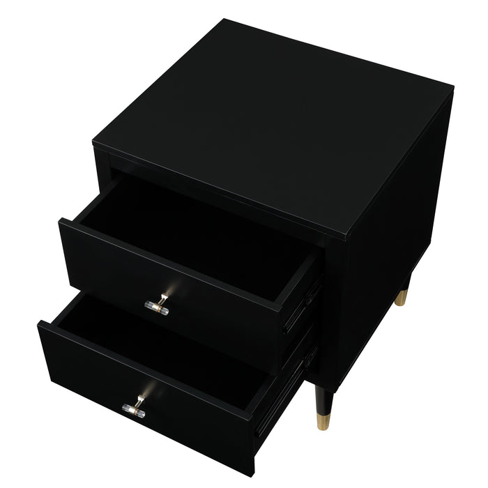 Manhattan Comfort Stanton Modern Nightstand with 2 Full Extension Drawers & Solid Wood Legs - Black