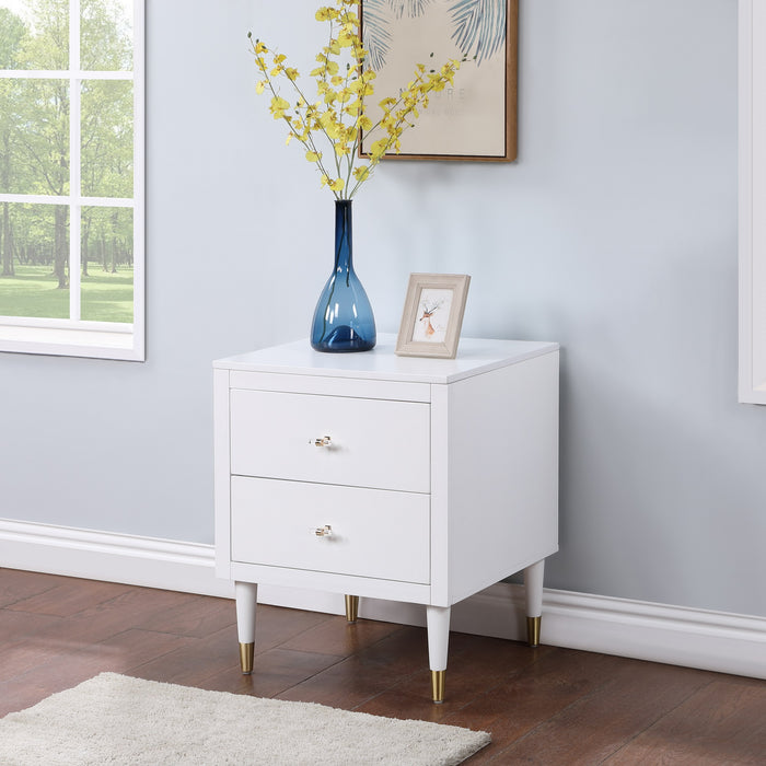 Manhattan Comfort Stanton Modern Nightstand with 2 Full Extension Drawers & Solid Wood Legs - White