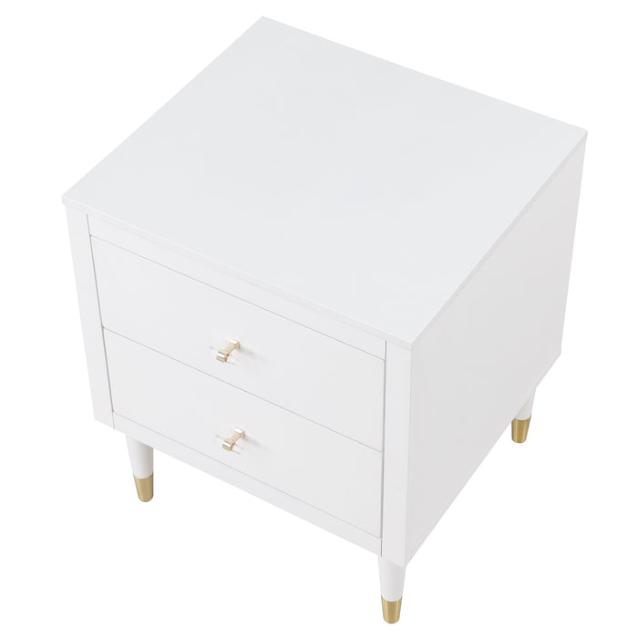 Manhattan Comfort Stanton Modern Nightstand with 2 Full Extension Drawers & Solid Wood Legs - White