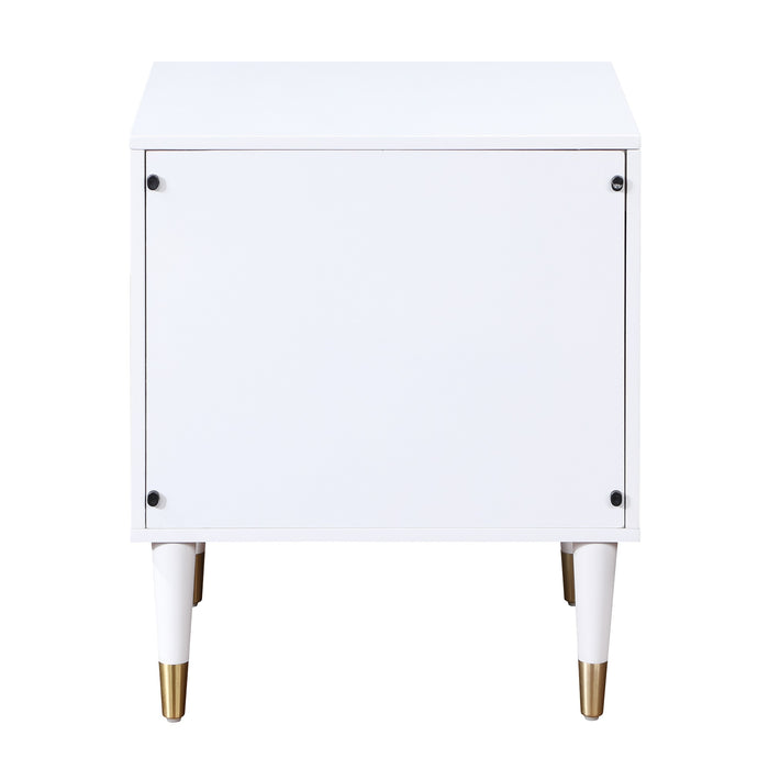 Manhattan Comfort Stanton Modern Nightstand with 2 Full Extension Drawers & Solid Wood Legs - White