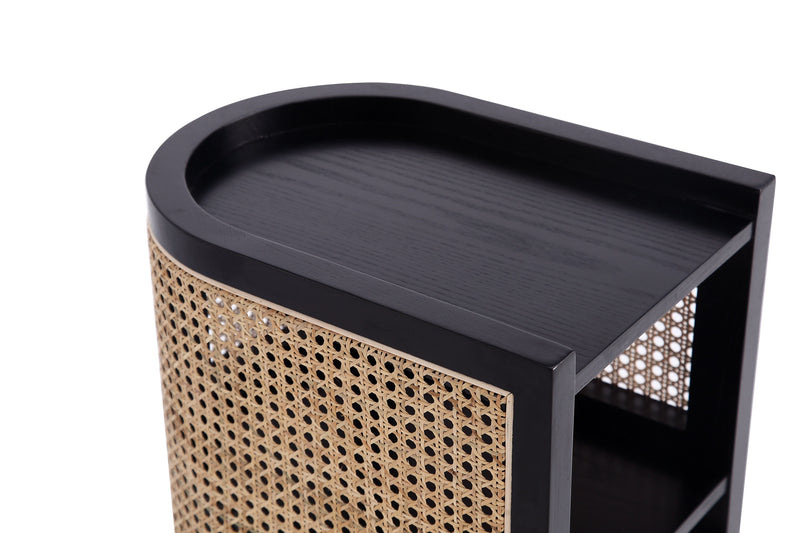 Manhattan Comfort Versailles End Table - Black & Natural Cane