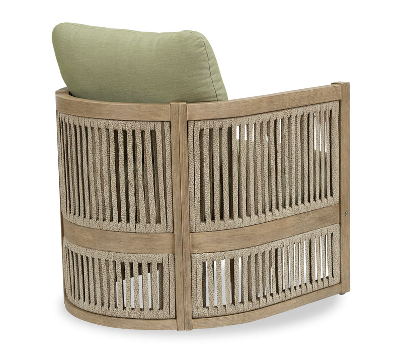 Oasis Outdoor Patio Chairs - Set of 2, Eucalyptus Wood, Nuvella Fabric, Weather Resistant - Natural/Green