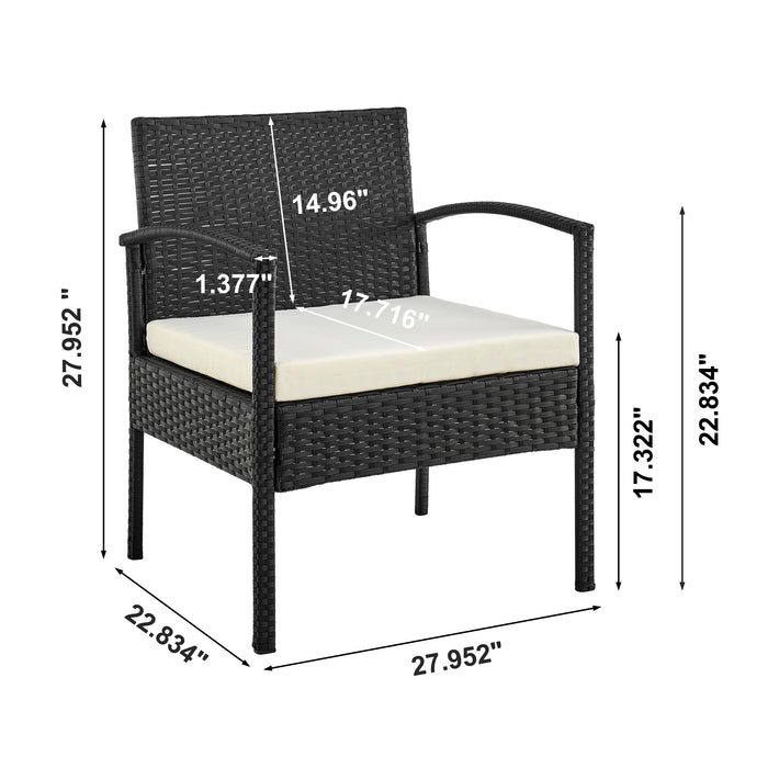 Manhattan Comfort Noli Steel Rattan 3-Piece Patio Conversation Set - Cream
