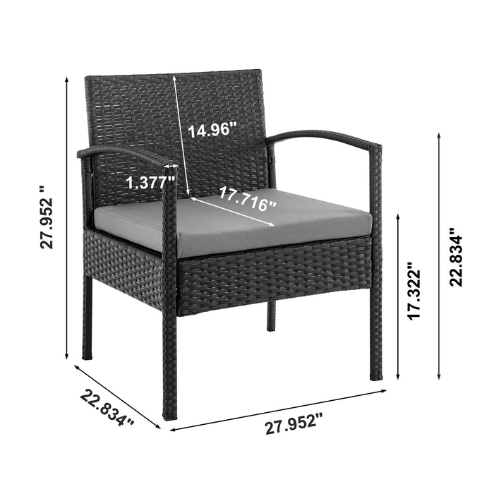 Manhattan Comfort Noli Steel Rattan 3-Piece Patio Conversation Set - Grey