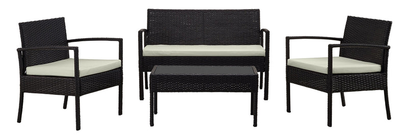 Manhattan Comfort Noli Steel Rattan 4-Piece Patio Conversation Set with Cushions - Cream