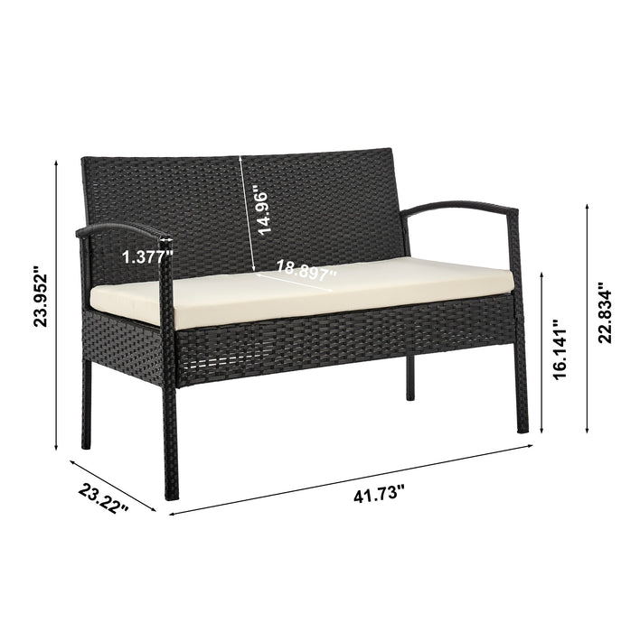 Manhattan Comfort Noli Steel Rattan 4-Piece Patio Conversation Set with Cushions - Cream